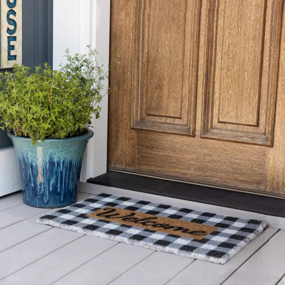 Charming Checkered Welcome Mat for Your Home Entrance