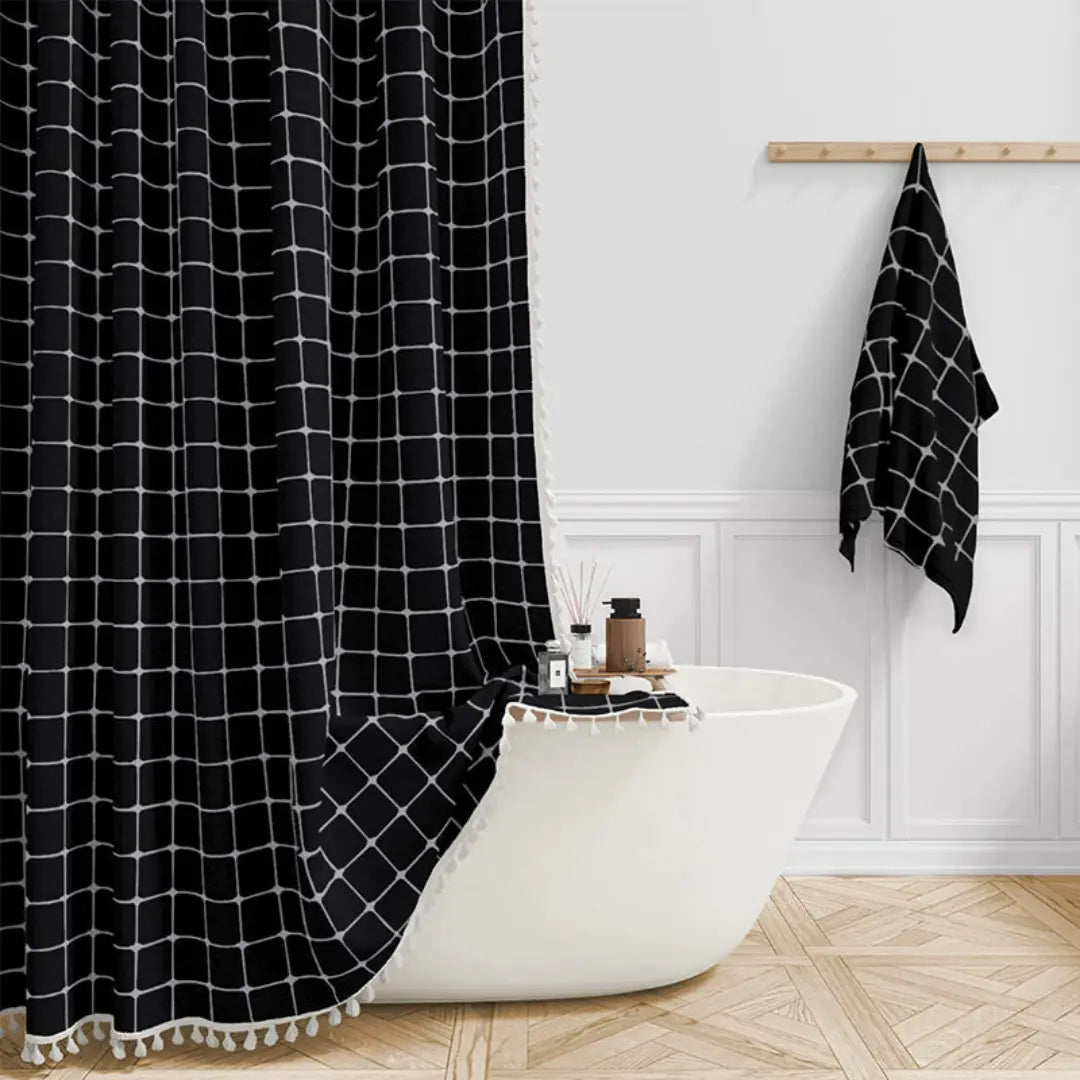Chic Linen Shower Curtain with Tassel Trim and Water-Resistant Feature