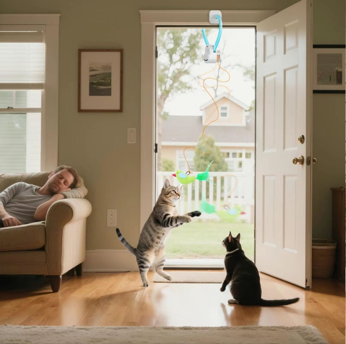 Interactive Feathered Playmate for Indoor Cats