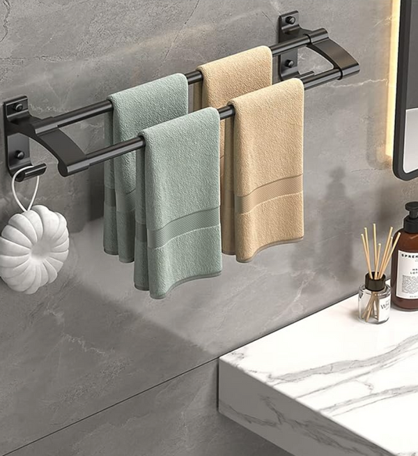 Towel Rack with Hook – Wall-Mounted, No Drill Installation