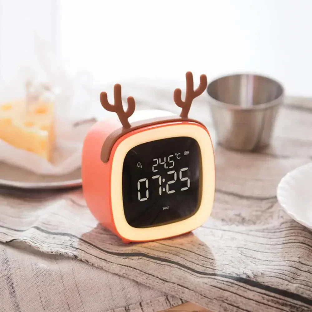 Whimsical Bunny LED Alarm Clock with Rechargeable Night Light