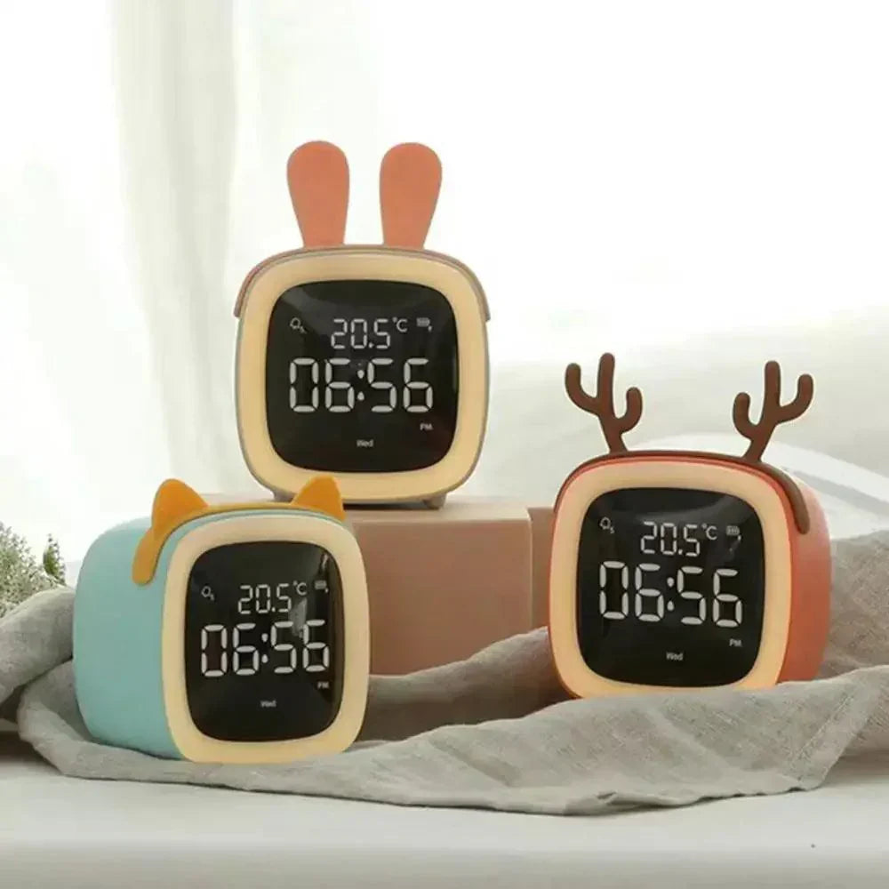 Whimsical Bunny LED Alarm Clock with Rechargeable Night Light