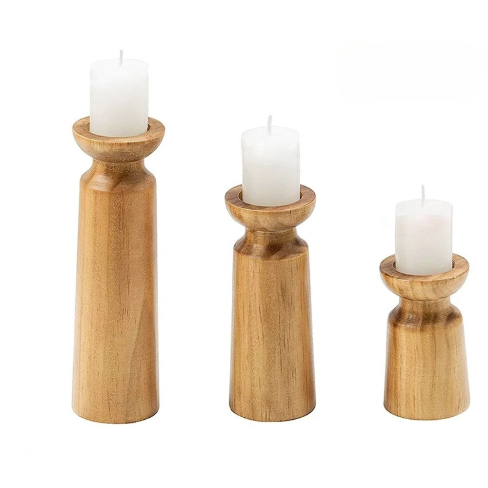 Chic Wooden Candle Holder Trio for Elegant Home Decor