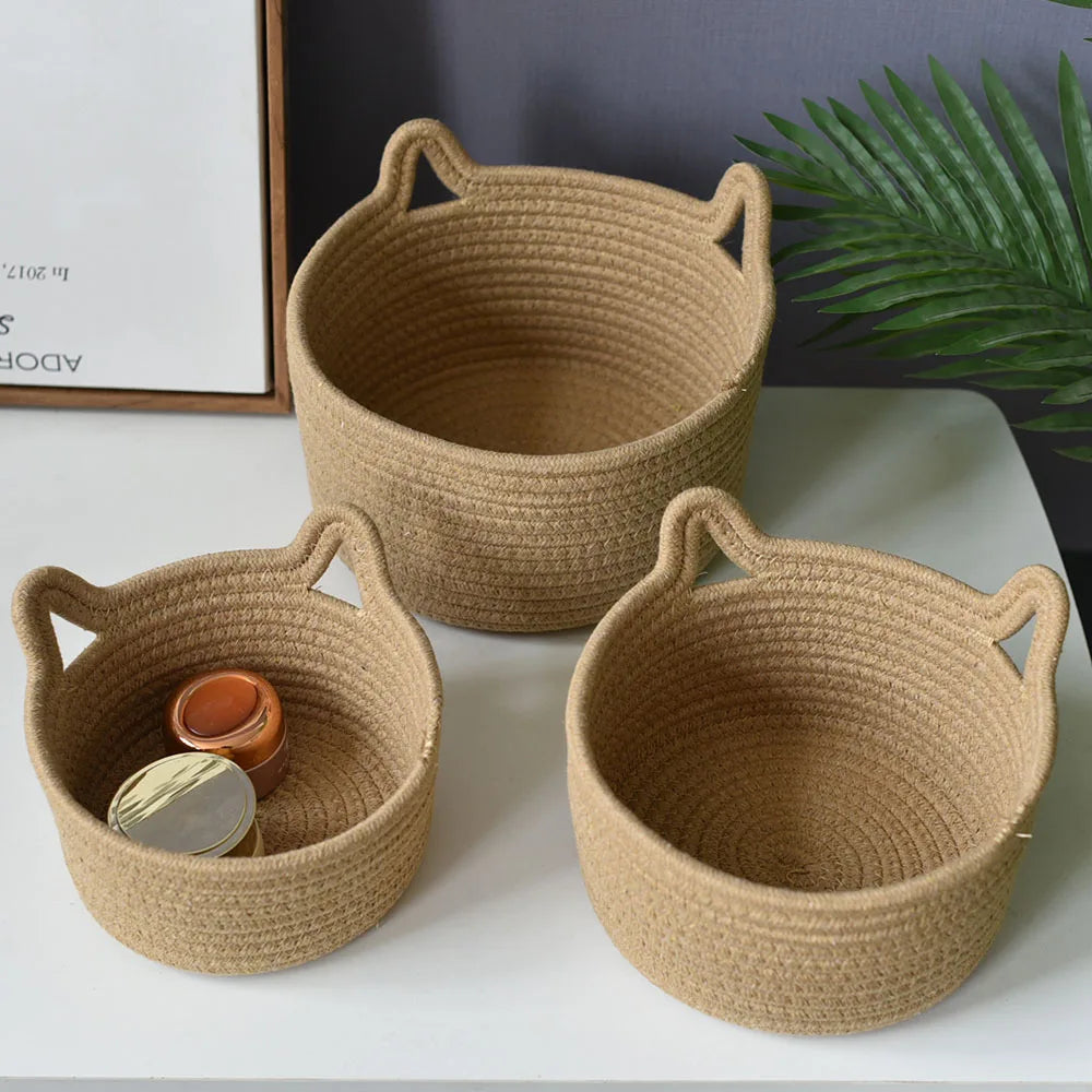 Charming Cat-Ear Organizer Basket for Stylish Storage