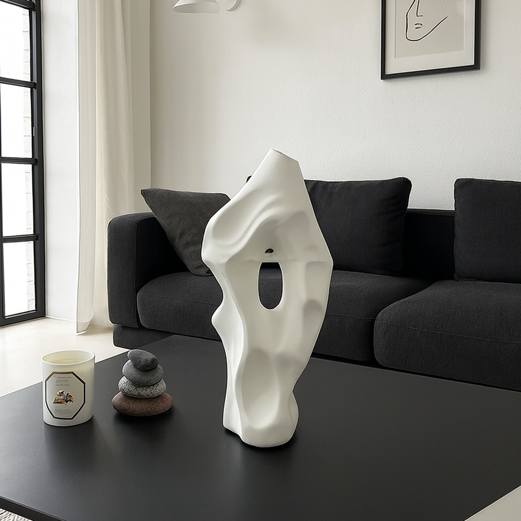 Elegant Organic Ceramic Vase with Unique Cutout Design, 10 Inches