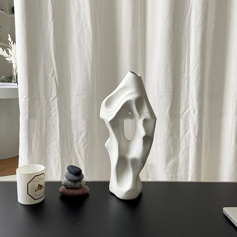 Elegant Organic Ceramic Vase with Unique Cutout Design, 10 Inches