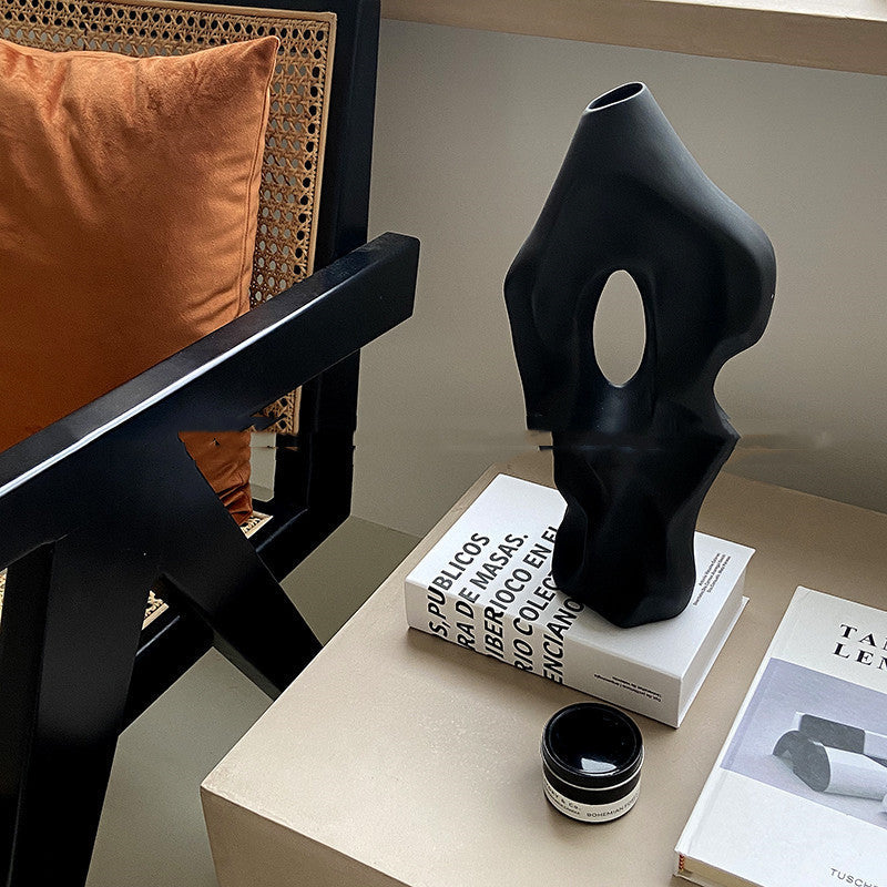 Elegant Organic Ceramic Vase with Unique Cutout Design, 10 Inches