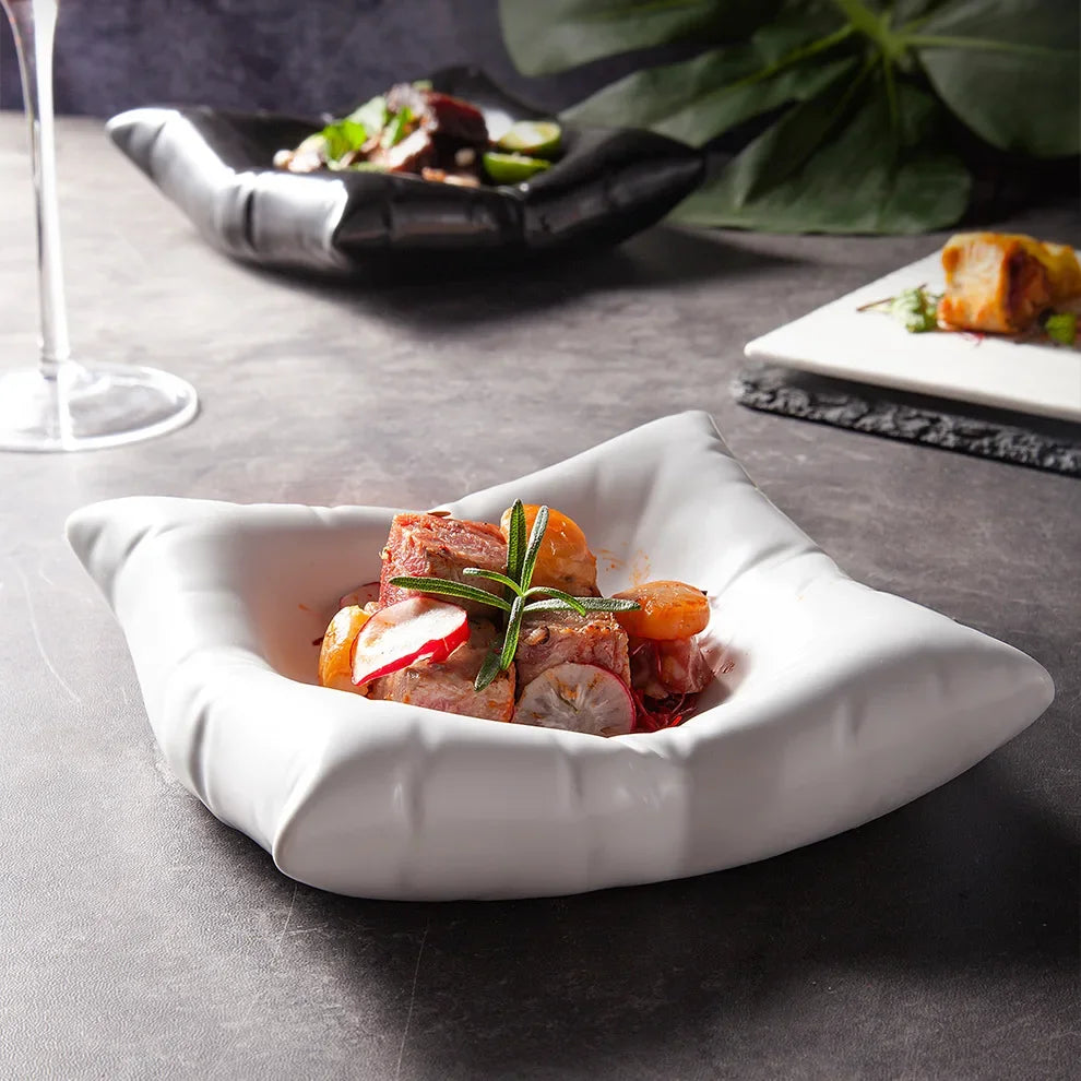 Elegant Ceramic Serving Dish with Pillow Design - 6 & 8 Inch