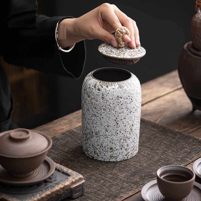 Stylish Ceramic Tea Storage Jar with Lid - Space-Saving Design