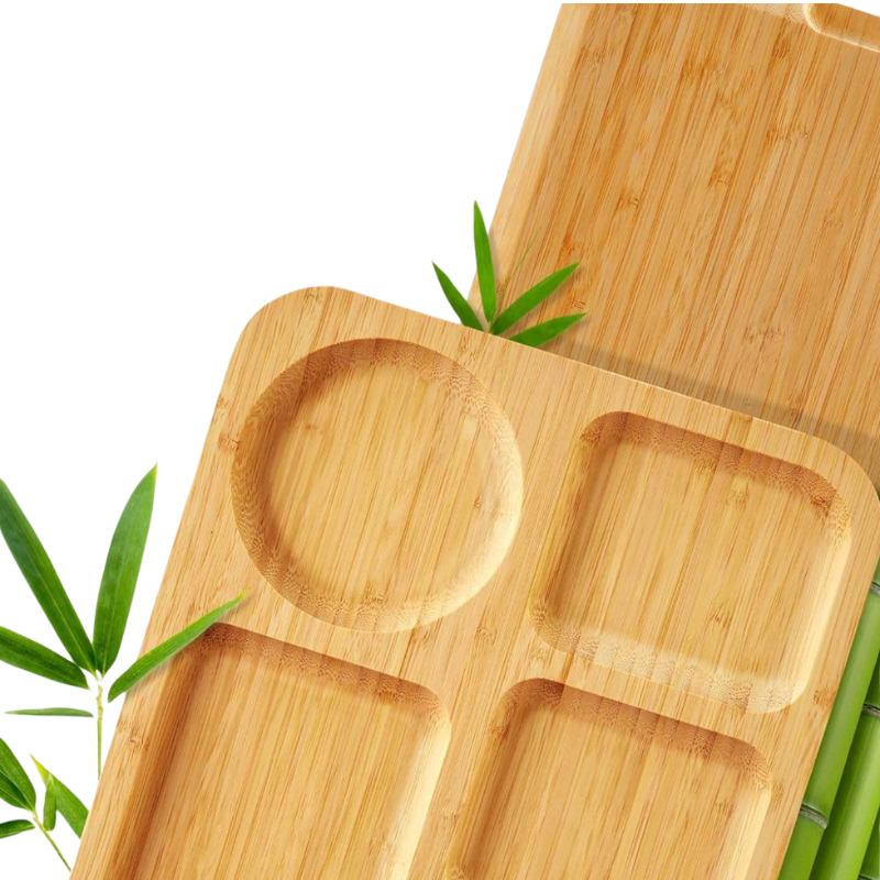 Elegant Bamboo Serving Tray with Divided Compartments and Lid