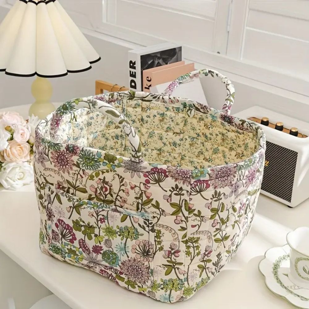 FloraNest - Stylish Canvas and Wicker Floral Storage Caddy