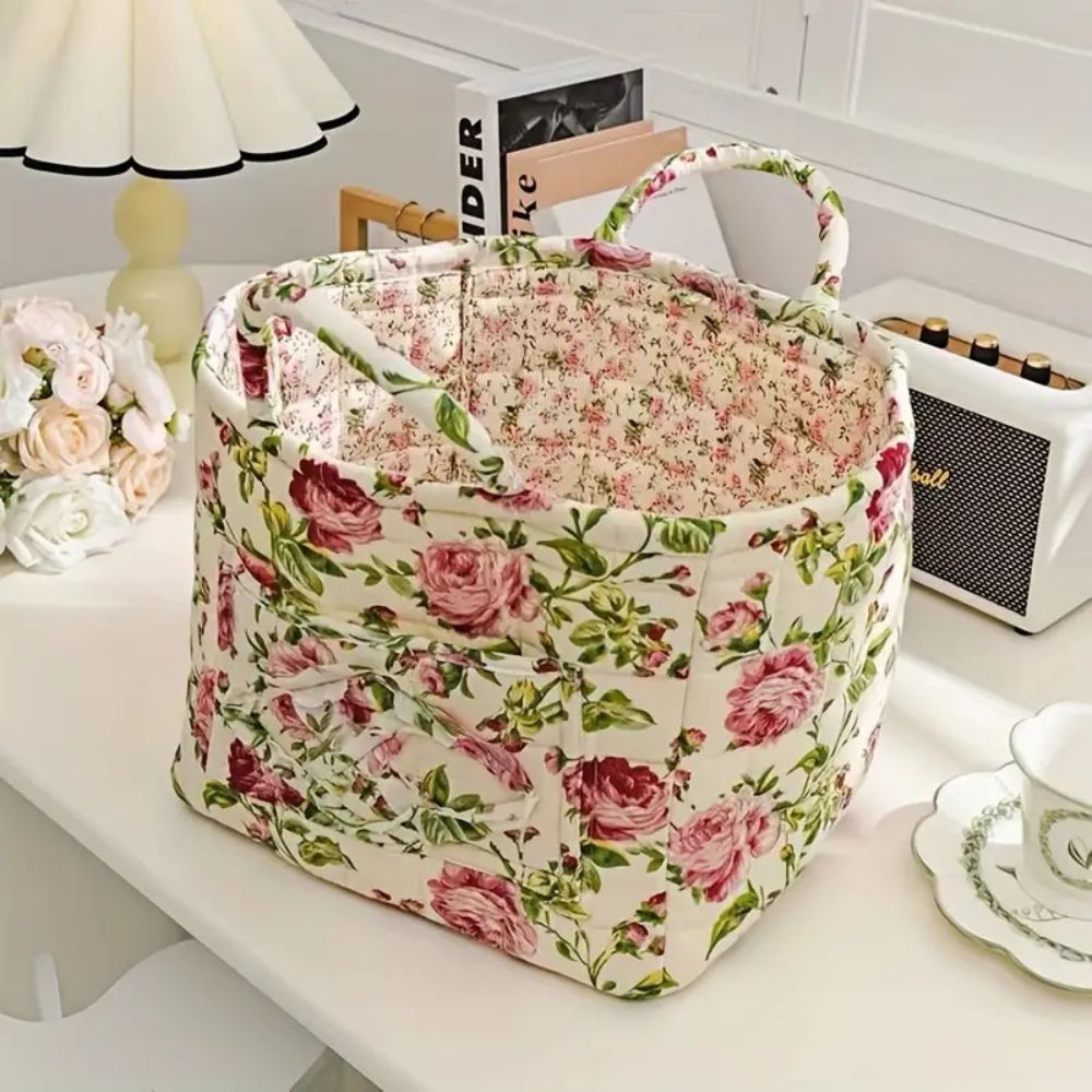 FloraNest - Stylish Canvas and Wicker Floral Storage Caddy