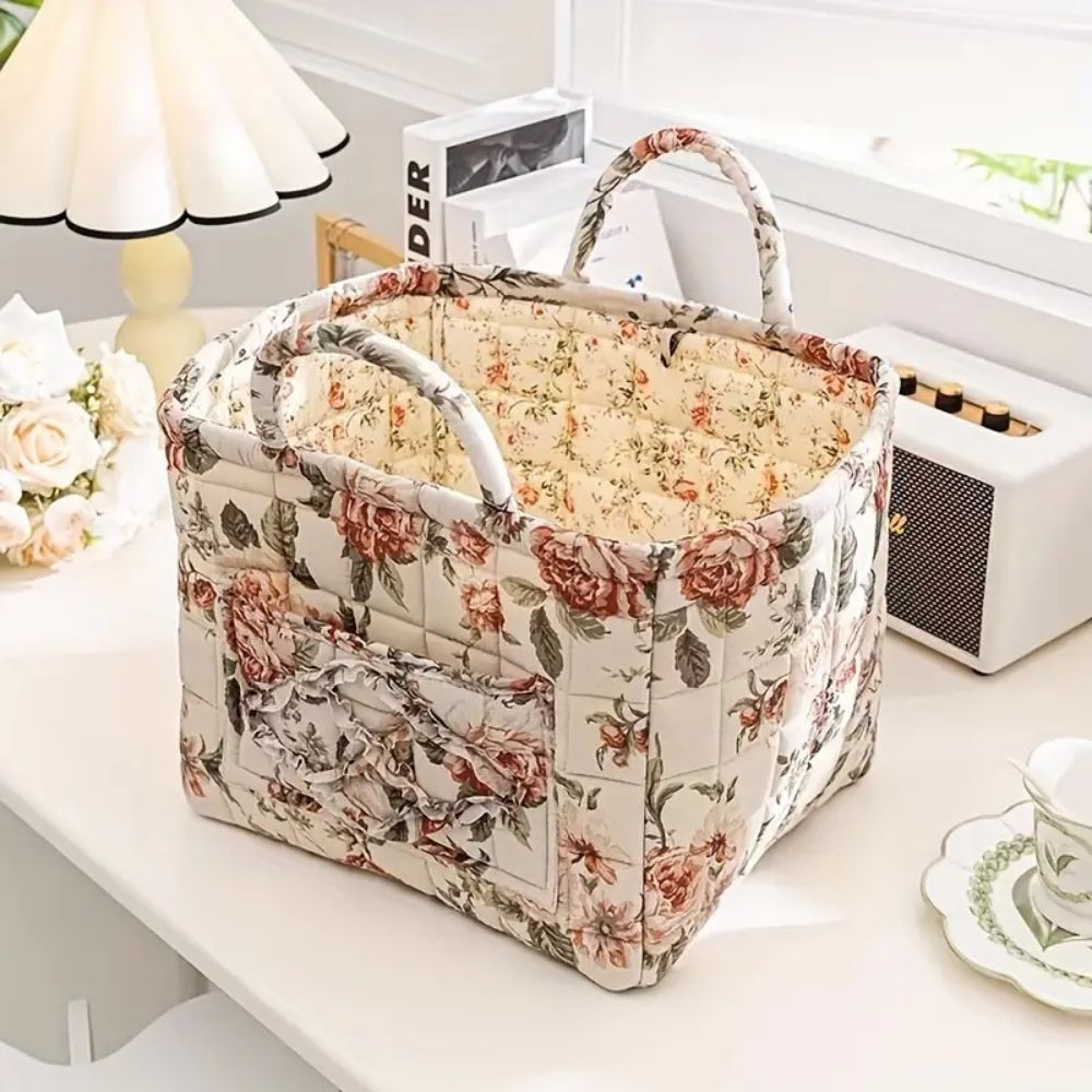FloraNest - Stylish Canvas and Wicker Floral Storage Caddy
