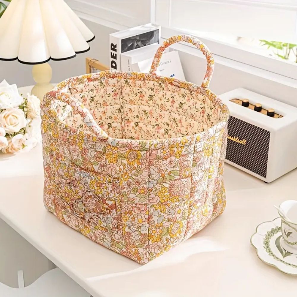 FloraNest - Stylish Canvas and Wicker Floral Storage Caddy