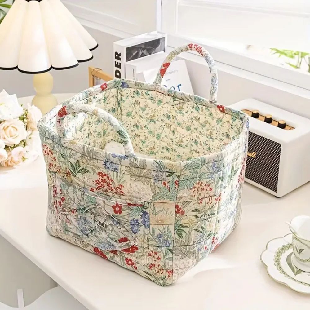FloraNest - Stylish Canvas and Wicker Floral Storage Caddy