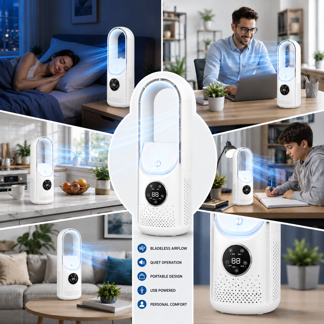 Portable Bladeless Air Cooler - Compact Design for Quiet Home & Office Use