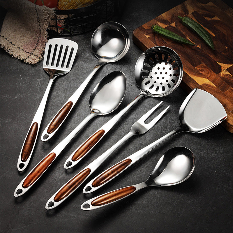 GourmetPro 5-Piece Stainless Steel Utensil Collection with Heat-Resistant Handles