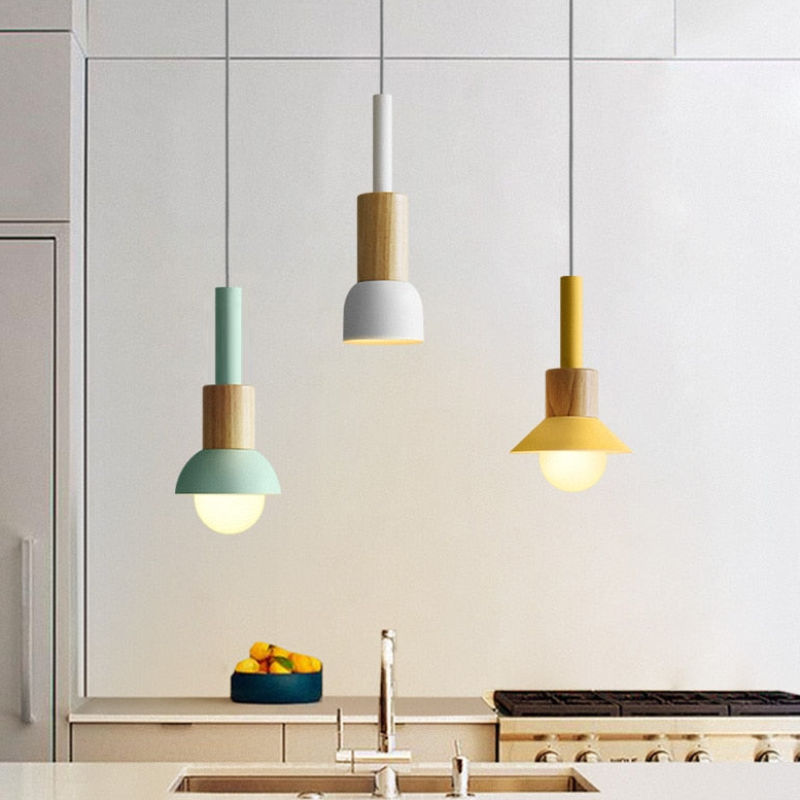 Stylish Adjustable Pendant Light with Wooden Accent
