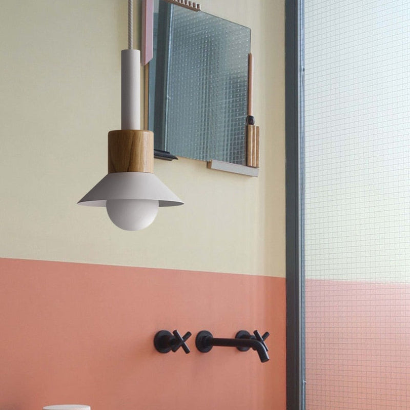 Stylish Adjustable Pendant Light with Wooden Accent