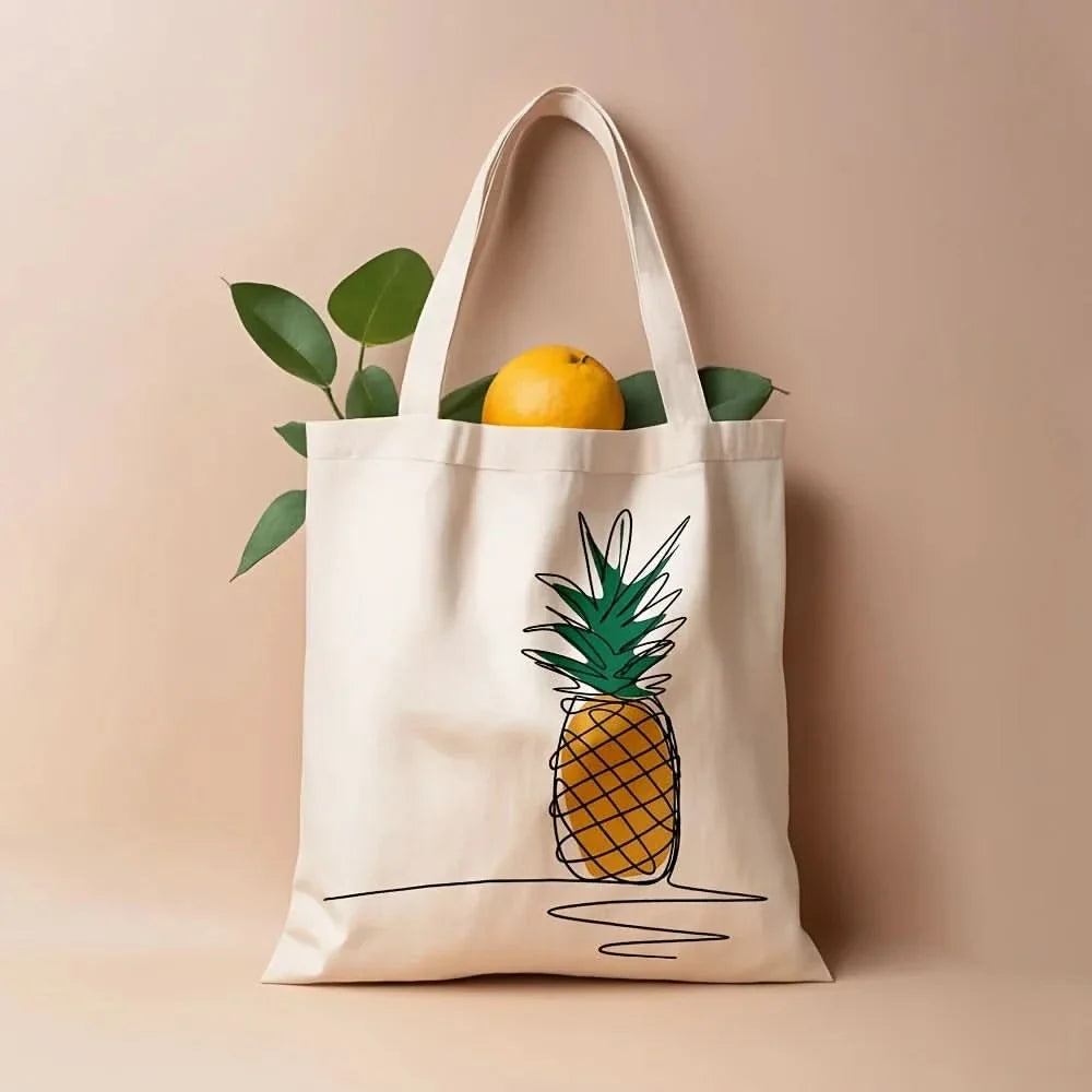 Pineapple Pattern Canvas Tote Bag – Chic Design for Daily Use