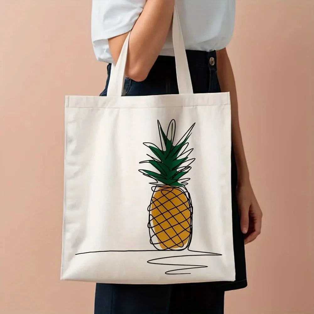 Pineapple Pattern Canvas Tote Bag – Chic Design for Daily Use