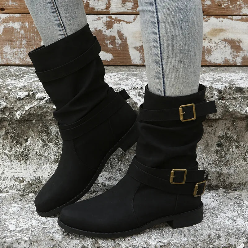 Modern Ankle Boots with Round Toe and Metal Accents
