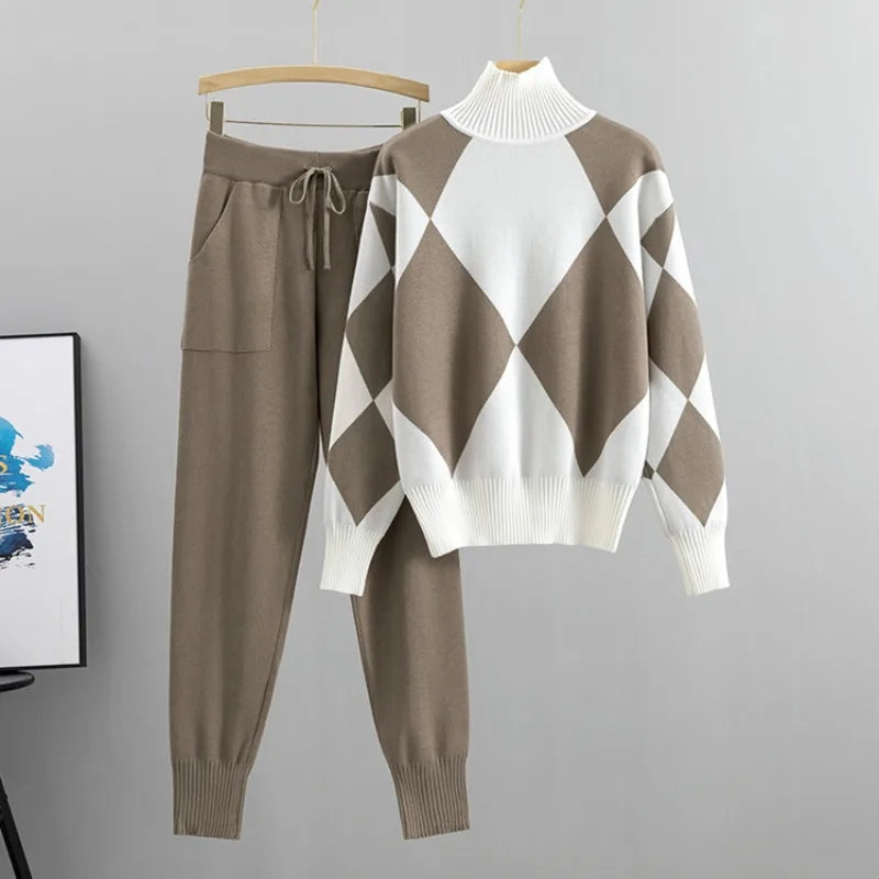 Knit Checkered Sweater Set