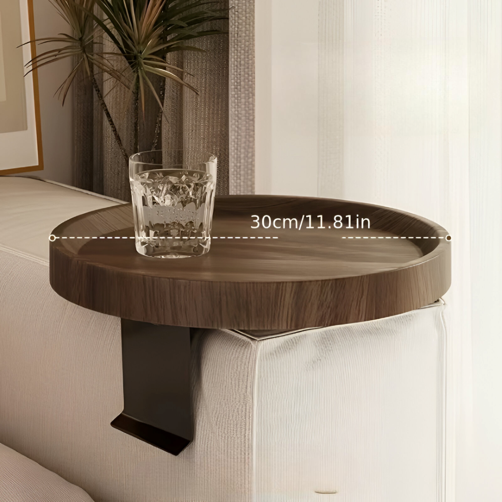 Round Clip-On Sofa Table | Tool-Free Attachment | Sofa Side Storage