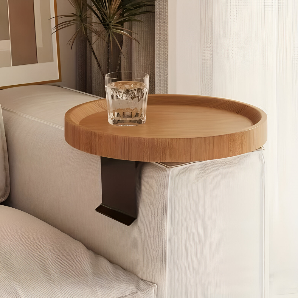 Round Clip-On Sofa Table | Tool-Free Attachment | Sofa Side Storage