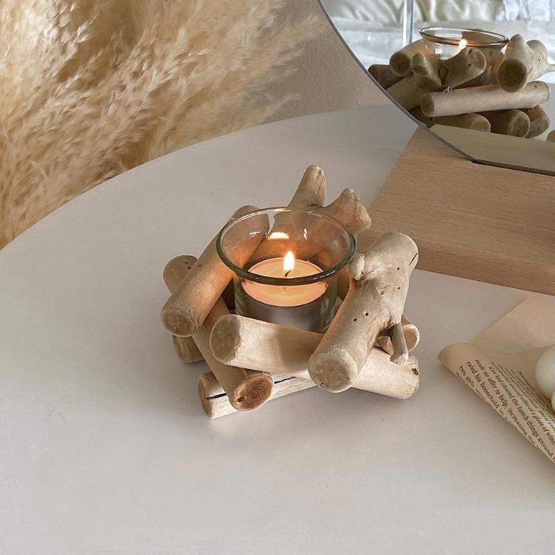 Elegant Glass and Wood Tealight Candle Stand for Home Decor