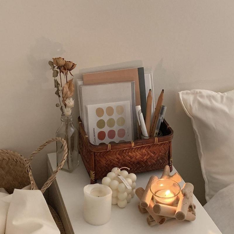 Elegant Glass and Wood Tealight Candle Stand for Home Decor