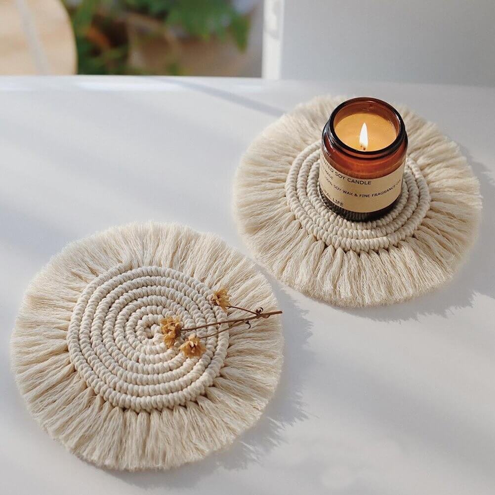Artisan Woven Coaster Trio – Handcrafted Bohemian Design