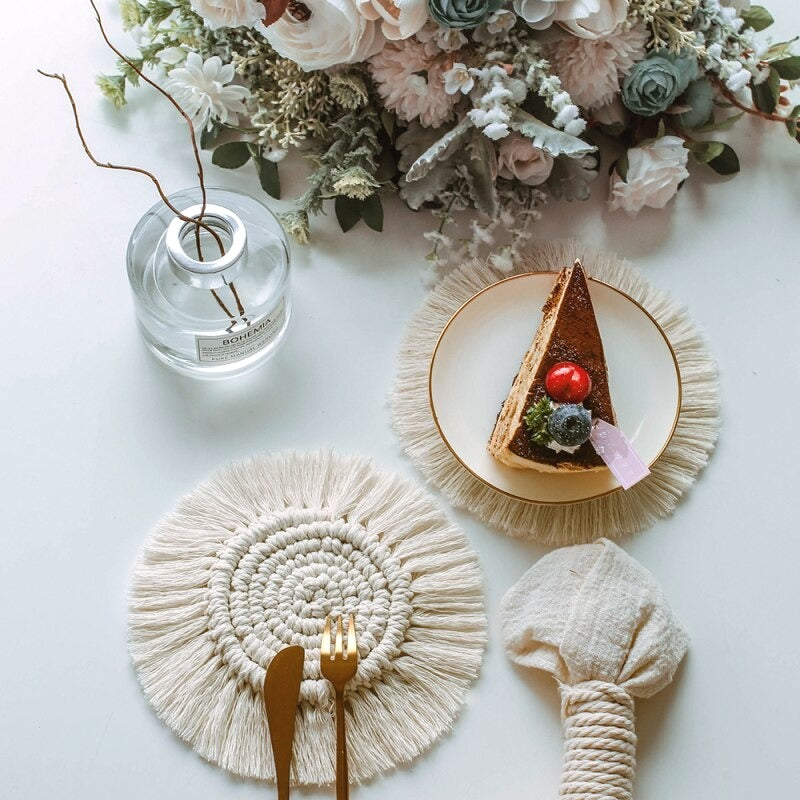 Artisan Woven Coaster Trio – Handcrafted Bohemian Design