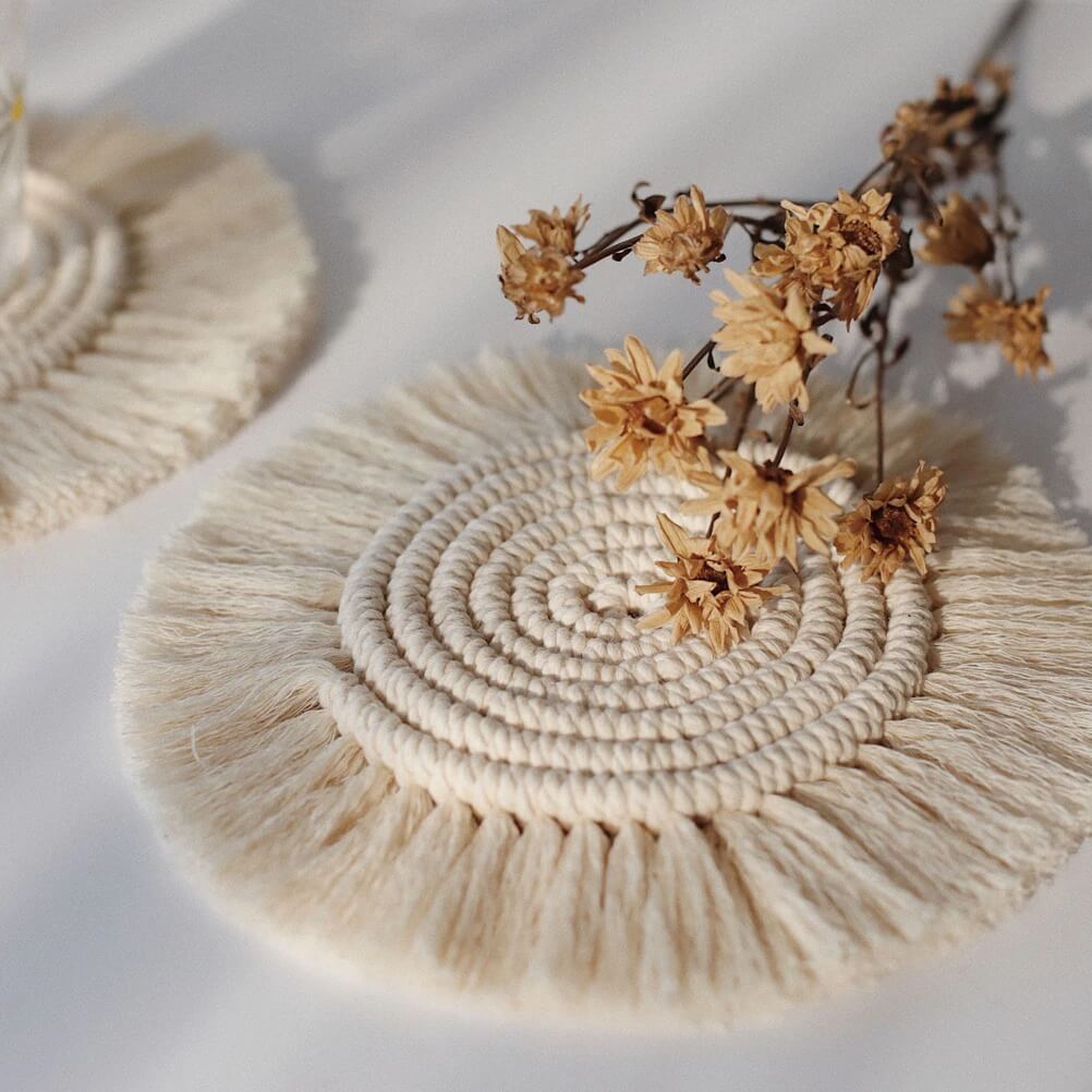 Artisan Woven Coaster Trio – Handcrafted Bohemian Design