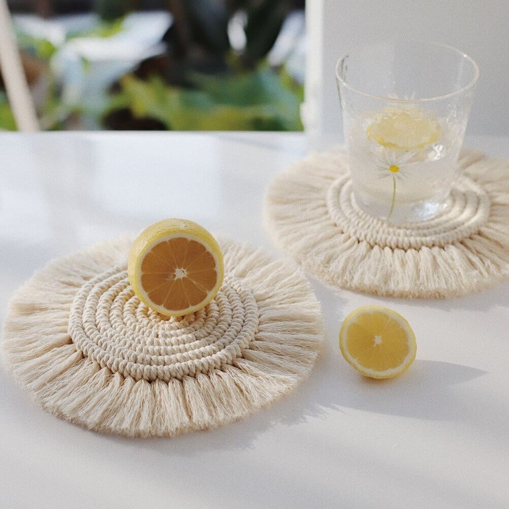 Artisan Woven Coaster Trio – Handcrafted Bohemian Design