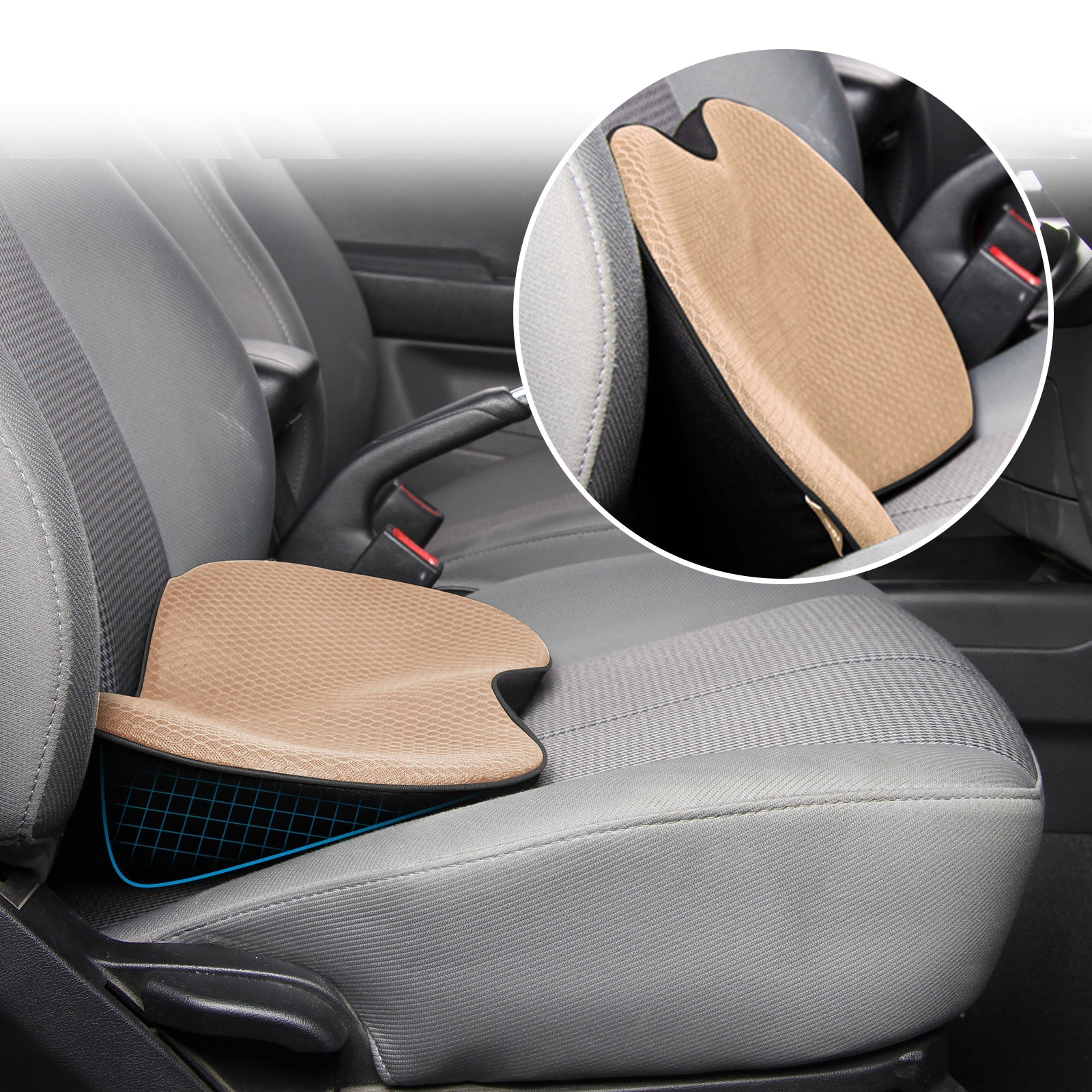ComfortPlus - Deluxe Memory Foam Car Seat Cushion with Lumbar Support