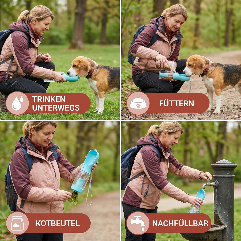 Dog Water Bottle with Food Storage and Waste Bag Dispenser - 3-in-1