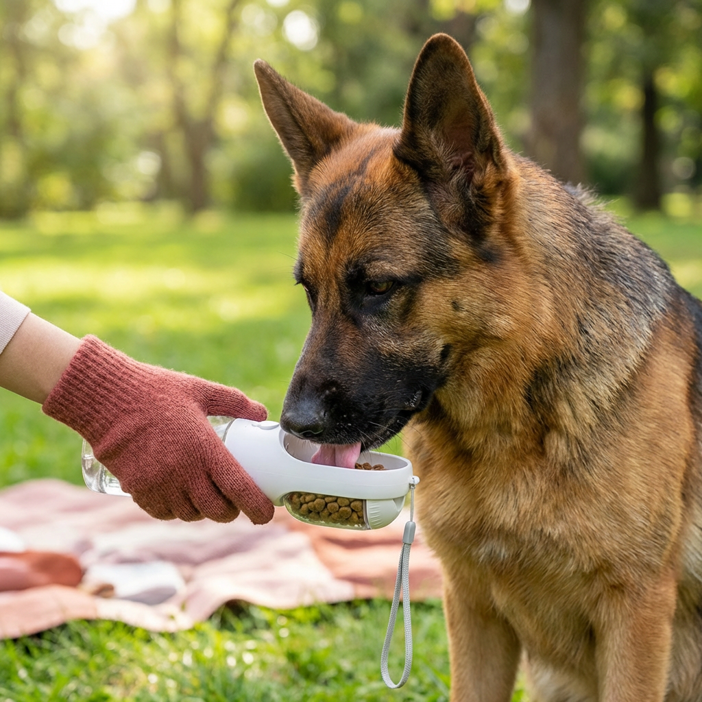 Dog Water Bottle with Food Storage and Waste Bag Dispenser - 3-in-1