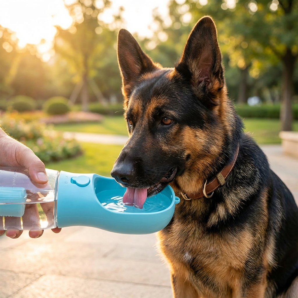 Dog Water Bottle with Food Storage and Waste Bag Dispenser - 3-in-1