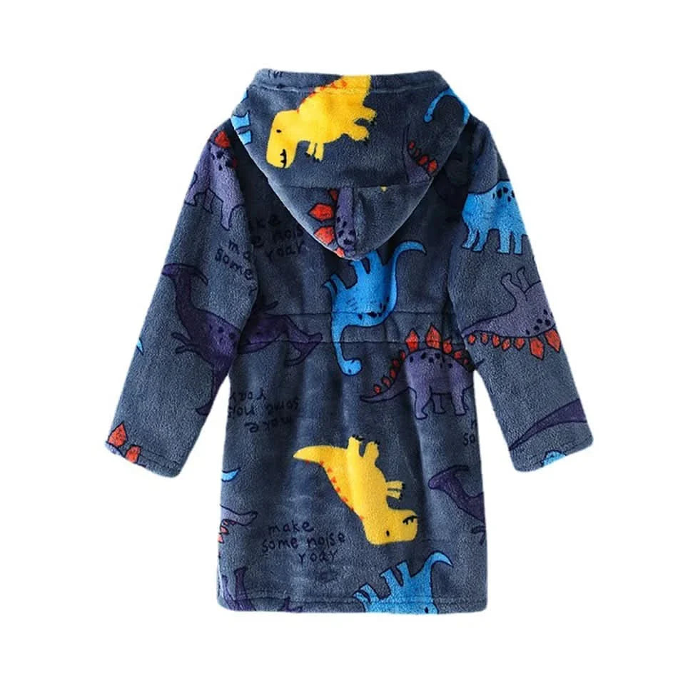 Soft Flannel Bathrobe for Kids with Hood and Cartoon Design