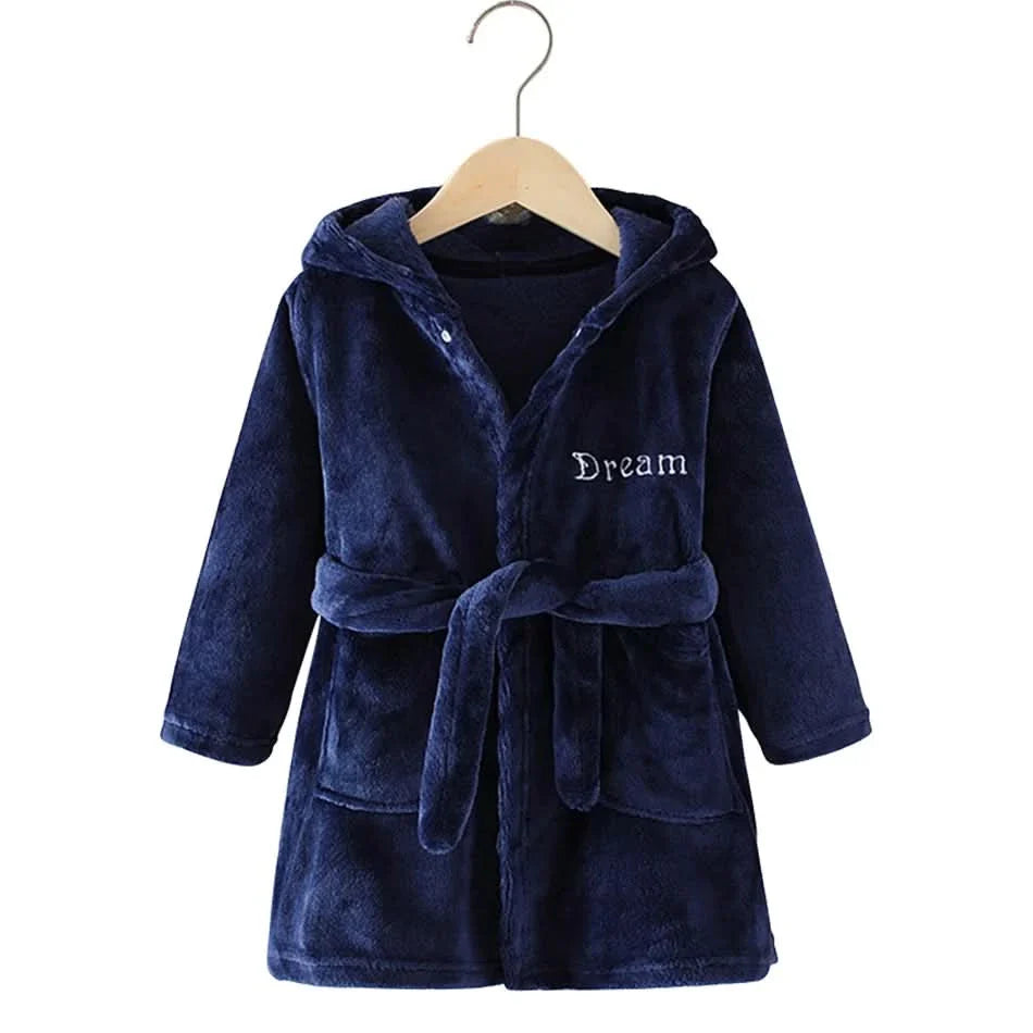 Soft Flannel Bathrobe for Kids with Hood and Cartoon Design