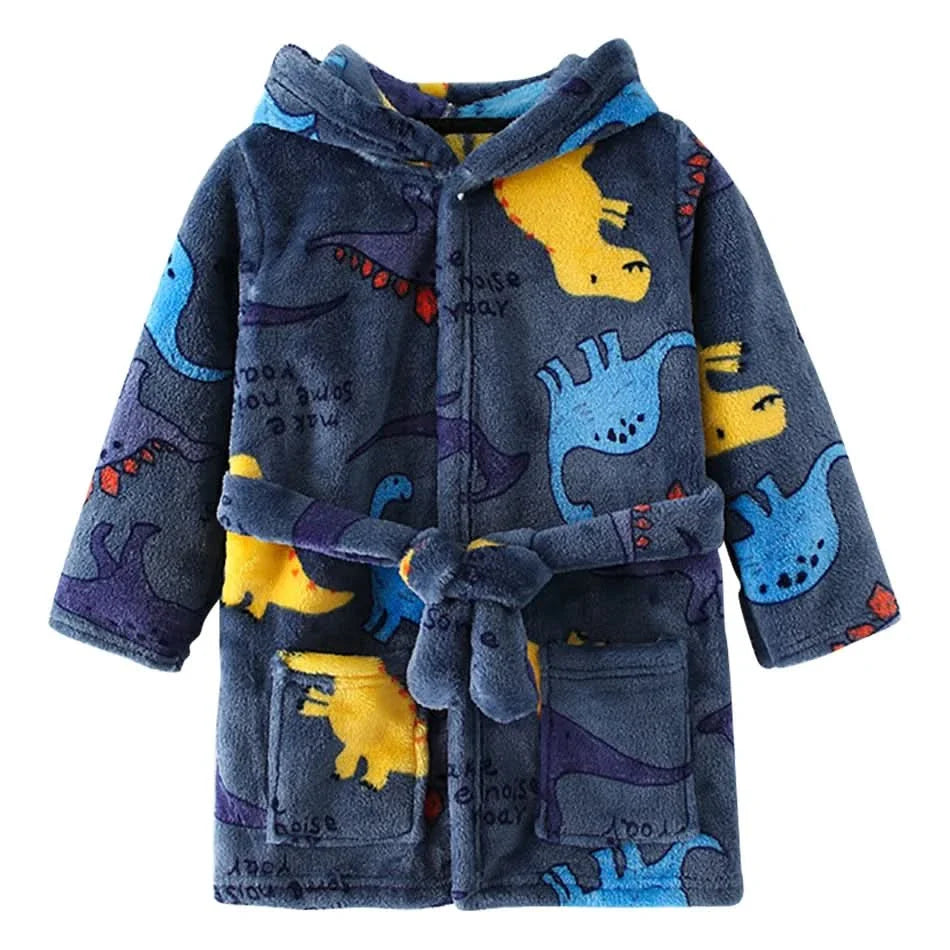 Soft Flannel Bathrobe for Kids with Hood and Cartoon Design