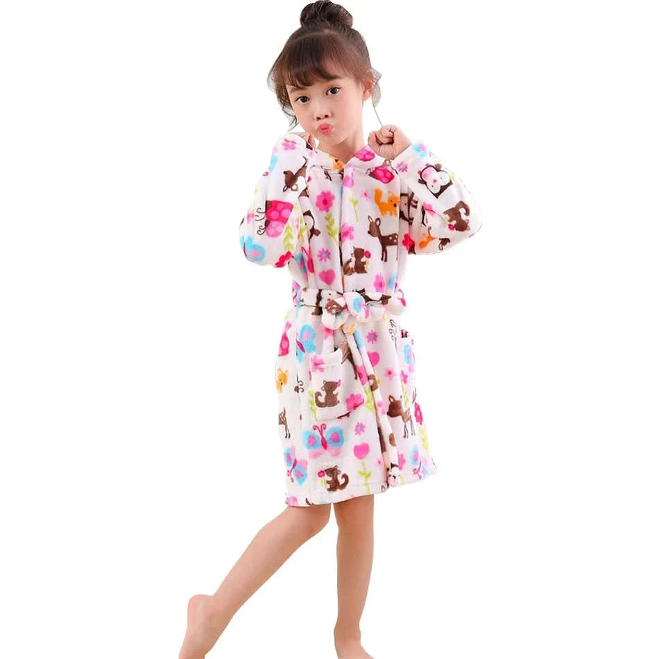 Soft Flannel Bathrobe for Kids with Hood and Cartoon Design