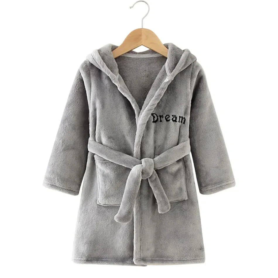 Soft Flannel Bathrobe for Kids with Hood and Cartoon Design