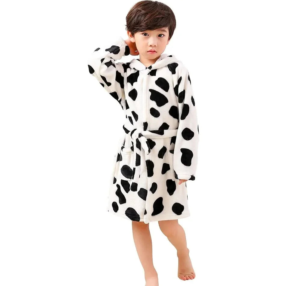 Soft Flannel Bathrobe for Kids with Hood and Cartoon Design