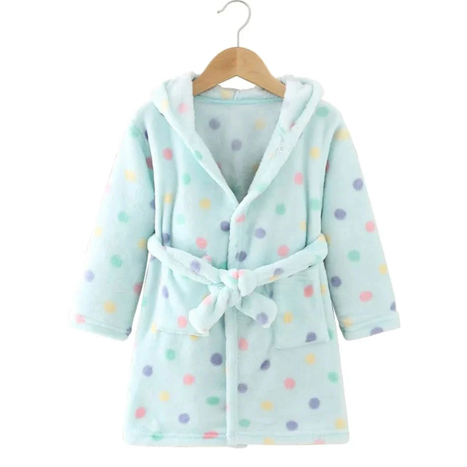 Soft Flannel Bathrobe for Kids with Hood and Cartoon Design