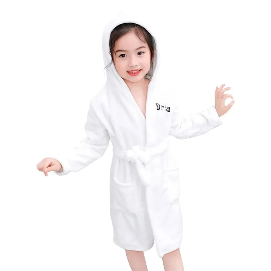 Soft Flannel Bathrobe for Kids with Hood and Cartoon Design