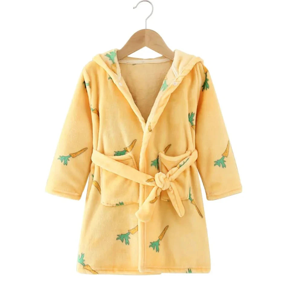Soft Flannel Bathrobe for Kids with Hood and Cartoon Design