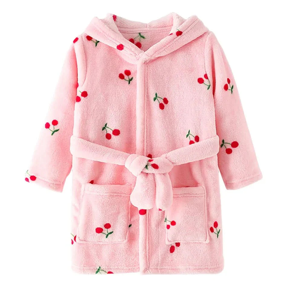 Soft Flannel Bathrobe for Kids with Hood and Cartoon Design