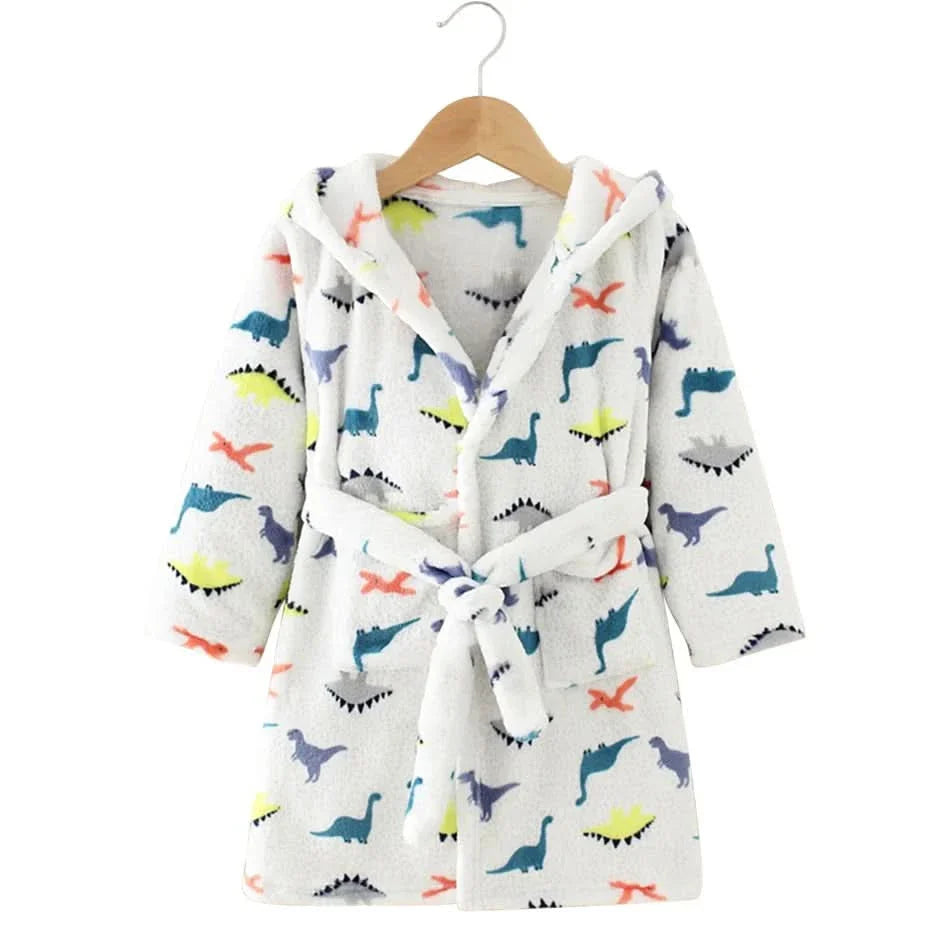 Soft Flannel Bathrobe for Kids with Hood and Cartoon Design